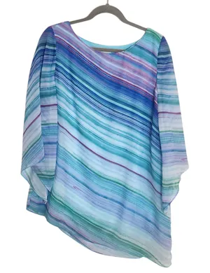Chico's Colorful Stripe Asymmetrical Hem Tunic Blouse Size 1 (Medium) thumbnail 1