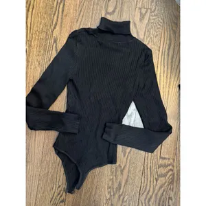 Naked Wardrobe Ribbed Black Turtleneck Thong Bodysuit Sz Small Stretch NEW thumbnail 4