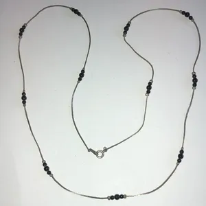 Vintage Silver Tone & Black Beaded Dainty Necklace thumbnail 1
