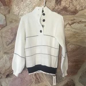 Commense Open Collar Button Up Sweater size small White thumbnail 3