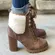 Top Moda Tan Sherpa lug Sole Ankle Bootie