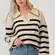 Unbranded Women’s Collared Polo Sweater Cream & Navy Stripe 2XL Nautical Boho