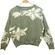 Nicole Miller Cozy Knit Green White Floral Print Patterned Jumper Sweater Medium