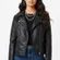 B Sweet Black Faux Vegan Leather Cropped Moto Zip Cropped Jacket L
