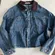 OLIVACEOUS Blue Denim Oversized Lightweight Barn Jacket Brown Corduroy Collar M