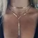 Y-Drop Choker Layer Necklace Gold Dainty