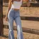 We The Free FP Blue Denim Pull On Venice Flare Jeans Size Large 31