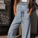 Levi’s Light Wash Denim Jeans Overalls Apron Front Tie Wide Leg Size Small
