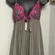 Carrie Amber Large Gray & Fuchsia Lace Babydoll Chemise Lingerie Pink