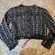 White House Black Market Navy Tweed Cropped Jacket Faux Leather Trim Small