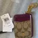 Coach Khaki Signature Canvas Deep Berry Zip Card Case