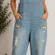 Women’s Denim Overalls Size M Light Wash Distressed Cropped Baggy Utility