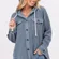 American Eagle Waffle Knit Hooded Shacket Blue Button Thermal Hoodie Medium