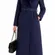 NEW Naked Wardrobe Navy Blue Faux Fur Collar Belted Long Coat Small Winter Lux