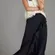 Anthropologie Maeve Ruffled Wrap Maxi Skirt Size XL in Black Blue Side Tie Flowy