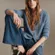 Sezane Gaspard Knit Cardigan Button Down Sweater Vintage Blue