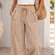 Athleta Cabo Linen Textured Wide Leg Pants Women's 10 Tan Stripe 100% Linen