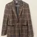 Anne Klein Women Plaid Single Button Knit Blazer Faux Leather Trim Size M(A899)