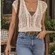 Ivory Crochet Floral Open Knit Crop Top Medium Boho Artisan