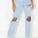 Pretty Little Thing Light Wash Distressed Straight Leg Jean