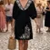 U2K Vintage Forever 21 Black V‑Neck Mini Dress with White Embroidery