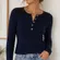 Abercrombie & Fitch Ribbed Henley Top Navy Long Sleeve Size M