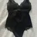 NWOT Abercrombie and Fitch black lace trim open back satin body suit
