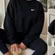 Nike Womens XXL Black Oversized Cropped Crewneck Sweatshirt Embroidered Swoosh