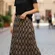 Lane Bryant Black Tan Geometric Diamond Pleated Maxi Skirt Elastic Waist Large