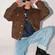 Princess Polly Women Brown Western Boho Oversized Corduroy Trucker Jacket M/L