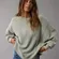American Eagle Seriously Lived In Sweater XS Oversized Sage Green Waffle Knit