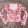Y2K Pink Floral Mesh Long Sleeve Top Medium M tie Crop Size undefined