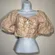 Japna Crop Top Medium Tan Floral Puff Sleeve Tie Front Cottagecore Boho Blouse