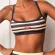 SET Active FormCloud Striped Strappy Sports Bra Women's Small Charcoal Cream Red
