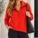 SPANX Women’s Large Red Quarter Zip Pullover Wide Collar Long Sleeve Stretch