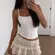 Motel Rocks Ivory Sheer Lace Ruffle Mini Skirt