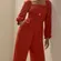 Francesca's Rust Orange Smocked Wide Leg Jumpsuit Long Sleeve Square Neck XL NWT