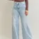 Judy Blue High Waist Retro Wide Leg Criss Cross Mild Destroy Jeans Blue 7/28