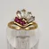 Vintage Gold Tone Ruby & Glass Ring (7.5)