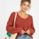 Free People High Low Open Knit V-Neck Sweater Rust Orange Boho Cropped Size M