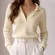 Babaton Aritzia Merino Wool Blend Ribbed Polo Sweater Cream-Size XS