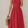 Rihoas Red V Neck Sleeveless Cotton Button Midi Dress