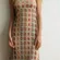Zara Beige Crochet Midi Dress with Orange & Brown Motif