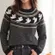 Sweater Women Black Ghost Fair Isle Halloween Knit Pullover Festive Holiday
