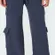 Edikted Wynter Knit Cargo Pants Navy Blue Wide Leg Drawstring Womens Size Small