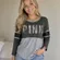 Victoria Secret PINK Shirt Women Size XS Sequin Logo Spellout Silver Y2K Top