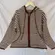 Fisoew womens L Brown White striped knit hooded pullover sweater long sleeve nwt