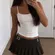 With Jéan Olive Pleated Micro Mini Skirt