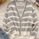 Elie Tahari Gray & White Striped Cashmere Blend Cardigan Sweater Size L Coastal