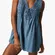 Women’s Blue Denim Wide-Leg Romper with Pockets